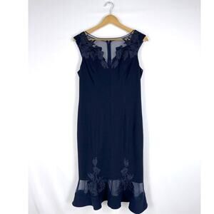 Adrian Mattox Mesh Lace Mermaid Midi Cocktail Dress Women's Size 10 Ink Navy